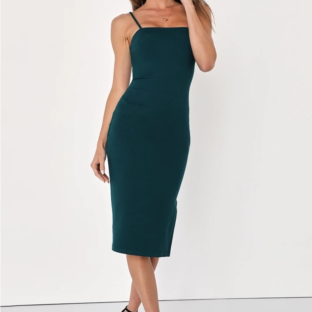 Lulu's Green Spaghetti Strap Sheath Midi Dress